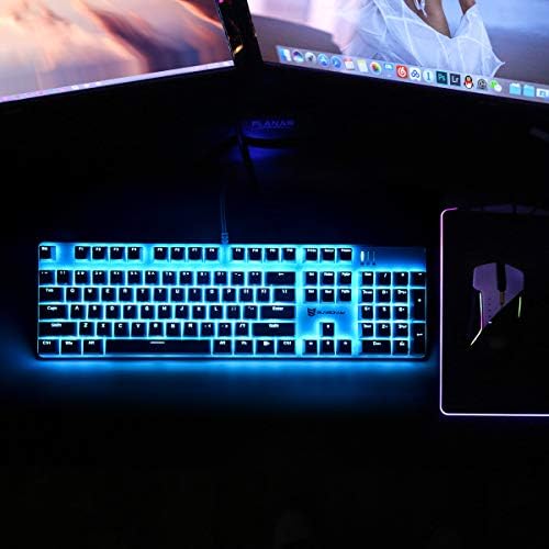 Merdia 104 Keys Full Size Mechanical PC Gaming Keyboard | Brown Switch Hot Swappable White Mechanical Wired Computer Keyboards | Ice Blue LED Backlit 104 Keys US Layout Light Up Wired Gaming Keyboard - Image 5
