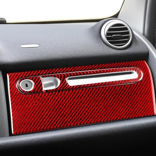 Car Passenger Side Glove Storage Box Panel Collision Protector Sticker Set Real 3K Red Carbon Fiber Decoration Interior Accessories Trim Compatible with Benz Smart Fortwo 2011-2015 - Image 3