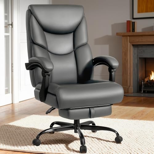 WAILOR 400lbs Office Chair with Foot Rest, Reclining Big and Tall Office Chair with Lumbar Support, High Back PU Leather Computer Chair,Comfy Desk Chair for Home Office (Gray) - Image 2