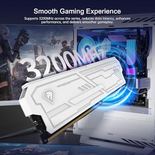 Netac DDR4 DRAM 32GB Kit16GBx2 C16 3200MHz XMP 2.0 Dual Channel RAM (PC4-25600) 1.35V 288-Pin Upgraded Aluminum Heat Sink Ideal for Gaming Computer Upgrade - Shadow III White - Image 2