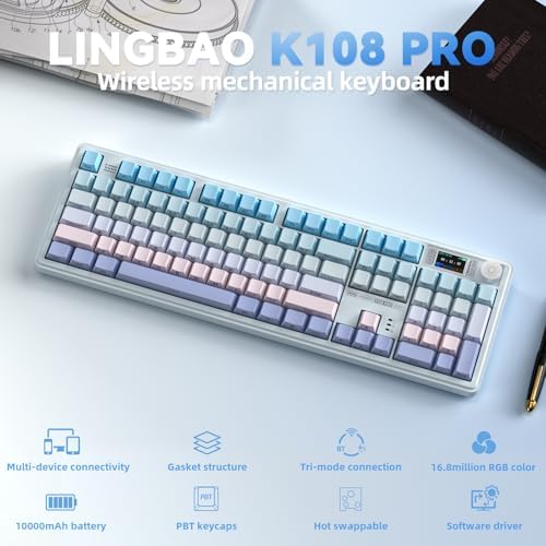 LINGBAO K108 Pro Wireless Mechanical Creamy Keyboard with Number Pad & Knob - Image 2