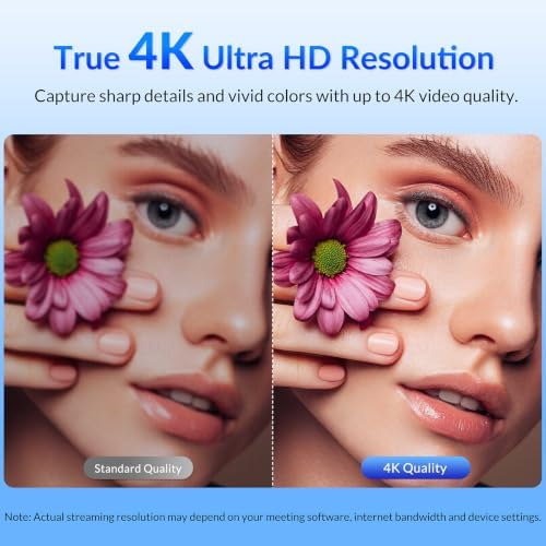 4K PC Webcam with Tripod, CDAF Autofocus, 77°FOV, 2 Noise-Cancelling Mics - Image 2