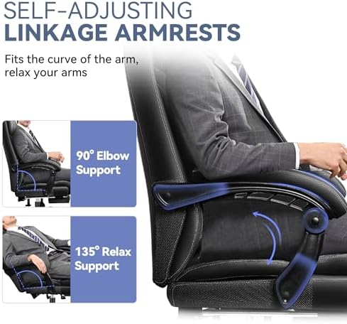 Office Chair, Big and Tall Office Desk Chair, Reclining Office Chair with Footrest Home Office Desk Chairs, High Back Ergonomic with Lumbar Support, Executive Leather - Image 4