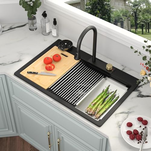 Kichae 33x22 Kitchen Sink Drop In Waterfall Granite Composite Quartz - Image 3