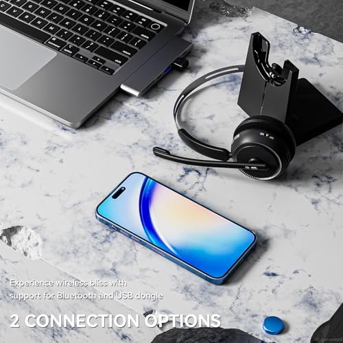 Wireless Headset with Mic for Work, Bluetooth Headset(Charging Base & Mute) - Image 3