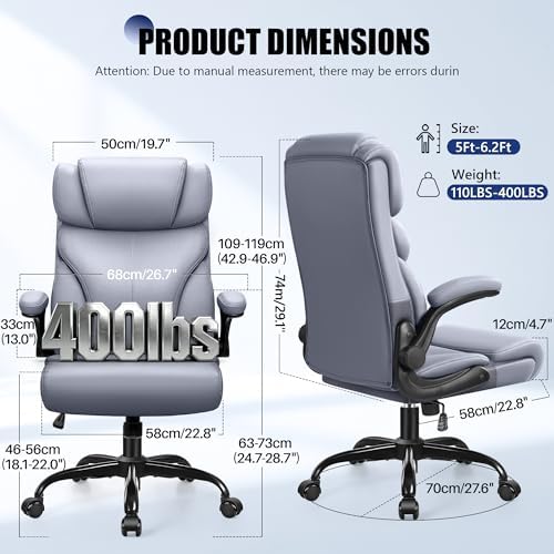Primy Office Chair, High Back Desk Chair with Flip-up Armrests,Gray - Image 2