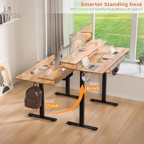 63 x 30 Inch Electric Standing Desk with 4 Drawers, Light Rustic - Image 4