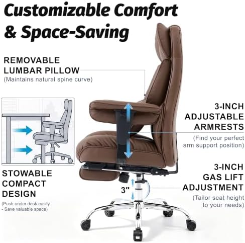 Efomao Executive Office Chair 400lbs,Brown Big and Tall Desk Chair - Image 5