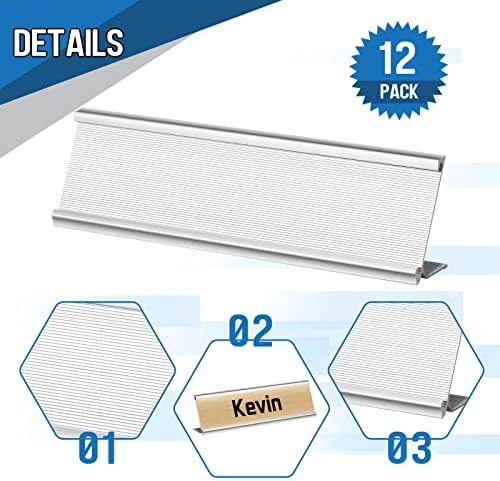 LEIFIDE 12 Pack 2x8 in Aluminum Name Plate Holder for Desk Office, Silver - Image 3
