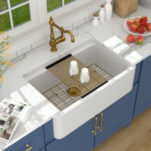 Lordear 33 Inch White Farmhouse Sink Workstation Apron Front Fireclay - Image 4