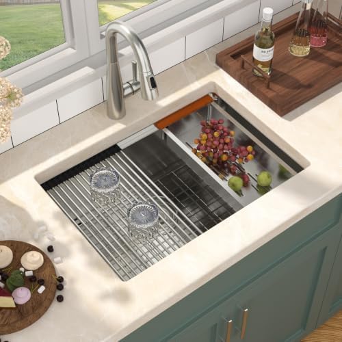 Mocoloo 27 Inch Undermount Kitchen Sink - 27x19 Stainless Steel Sink 16 Gauge Single Bowl Workstation Handmade Deep Basin - Image 4