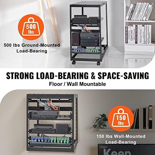 VEVOR 20U Open Frame Server Rack, 23''-40'' Adjustable Depth, Free Standing or Wall Mount Network Server Rack, 4 Post AV Rack with Casters, Holds All Your Networking IT Equipment AV Gear Router Modem - Image 3
