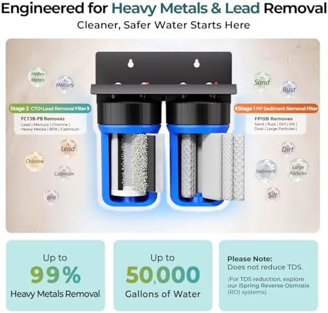 iSpring WGB21B-CPB 2-Stage Whole House Water Filtration System Reduces Cadmium, Mercury, Sediments, Chlorine, and up to 99% Lead, 1" Inlet/Outlet Ports - Image 3