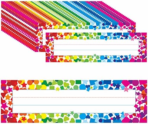 40PCS Desk Nameplates, Double Sided PET Film Confetti Desk Name Tags Erasable & Reusable Traditional Manuscript Name Plate Classroom Decoration for School Student (10” x 2.8”) by Gethelud