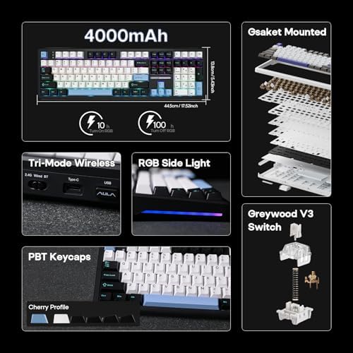 EPOMAKER Aula F108 Wireless Gaming Keyboard, Full Size Mechanical Keyboard - Image 2