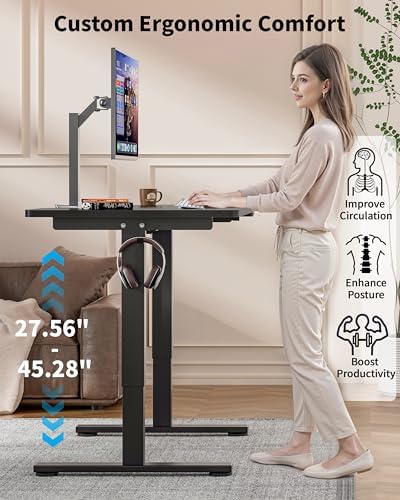 Okin Electric Standing Desk, 40 x 24 Inches Whole Piece Height Adjustable Desk, Black Sit to Stand Desks Computer Workstation with Wheels for Home Office - Image 6