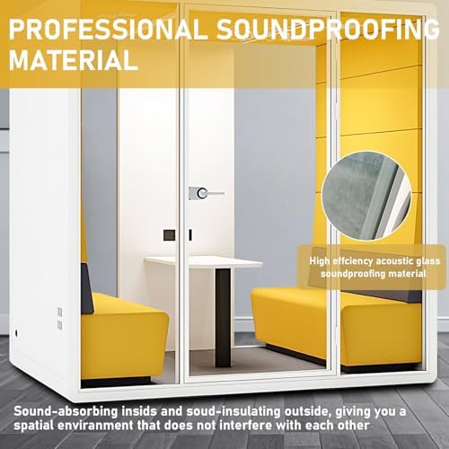 Office Sound Booth with Audio Privacy - Soundproof Proof Booth Includes Superimposed Interior Design,Sound Room Include Socket,Fans,Light for Study (Yellow, 90IN) - Image 4