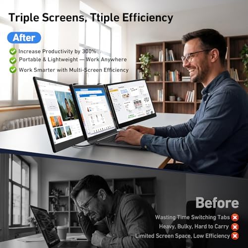 Vixtan 14" Triple Laptop Screen Extender, 3.0 lbs Lightweight FHD IPS Portable Monitor for Laptop, USB-C Plug & Play Multi Screen Attachment for 13-17.3" laptops with Windows/Mac/Chrome - Image 3