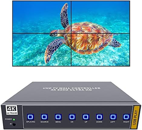 ISEEVY 4K60 HDMI USB UHD Video Wall Controller 2x2 1x2 2x1 1x3 3x1 1x4 4x1 TV Wall Controller for max 4 TVs Splicing Display with HDMI 2.0 and USB Inputs Support Play max 4096x2160@60 Video Picture by ISEEVY