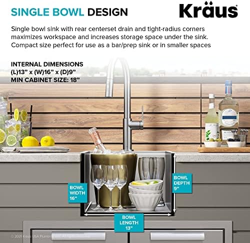 Kraus KWT311-15-316 Kore Outdoor Workstation Drop-In 16 Gauge Marine Grade T-316 Stainless Steel Single Bowl Kitchen Bar Sink with Accessories, 15 x 22 inch - Image 6