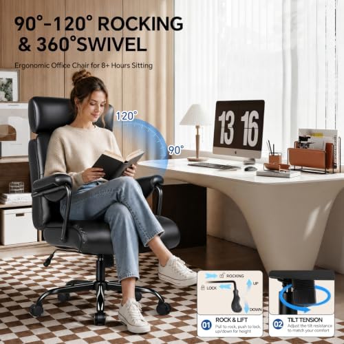Executive Office Chair Ergonomic, Leather Desk Chair Comfy High Back, Black - Image 4