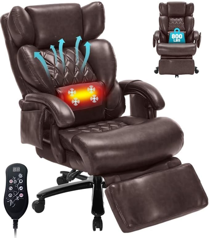 800LBS Massage Office Chair with Foot Rest & 8 Points Vibration Heat for Heavy People,Big and Tall Ergonomic Executive Reclining Desk Chairs for Home Office Managerial Use by home