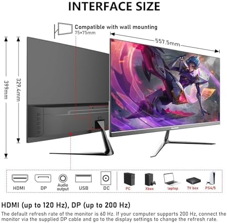 Gawfolk Gaming Monitor 24.5 Inch 200Hz 180hz FHD 1080P White Monitor - Image 3