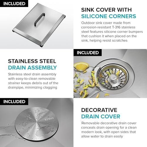 KRAUS Kore 15-inch Outdoor Drop In/Top Mount 16-Gauge Marine Grade T-316 Stainless Steel Single Bowl Workstation Kitchen Sink with Outdoor Sink Cover, KCA-1801 - Image 6