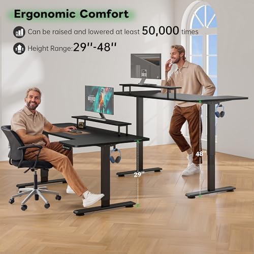 EnHomee U Shaped Electric Standing Desk, 71 x 36 Inch Height Adjustable Desk with Power Outlets, 3 Memory Heights, Monitor Shelf, Home Office Work Study Gaming Computer Desk - Image 3