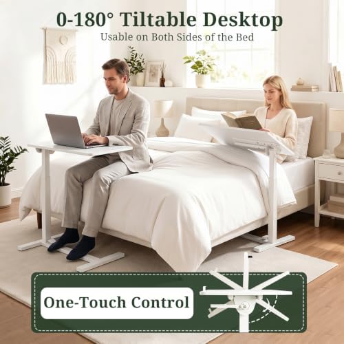 Overbed Bedside Table with Wheels, Foldable Rolling Desk Adjustable Height - Image 6