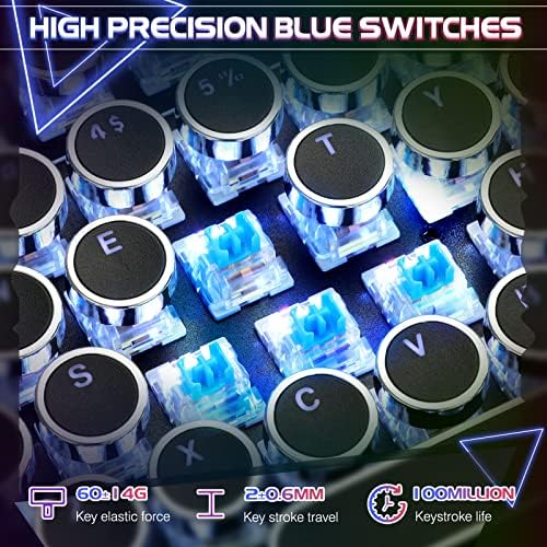 YSCP Typewriter Style Mechanical Gaming Keyboard RGB Backlit Wired with Blue Switch Retro Round Keycap 104 Keys Keyboard (R-Black) - Image 4