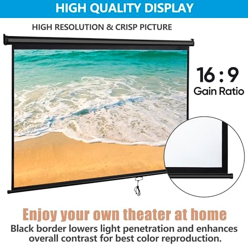 SUPER DEAL 80'' 16:9 HD Projection Screen Foldable Anti-Crease Portable Projector Movie Screen Manual Pull Down for Home Theater Presentation Education Outdoor Indoor Public Display, Black - Image 4