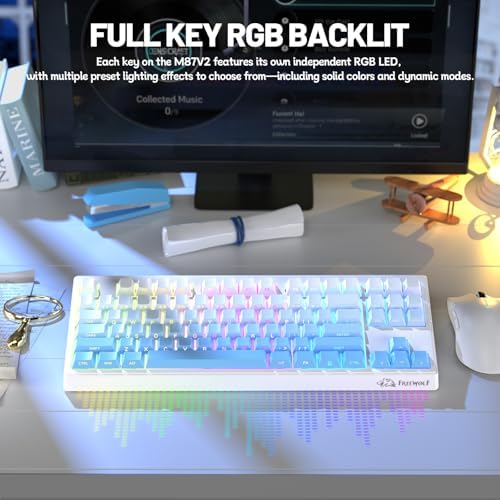 ZIYOU LANG M87V2 Wireless Gaming Keyboard, 80% TKL 87-Key Low Profile, Blue - Image 5