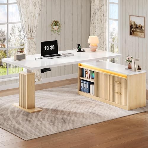 YITAHOME L Shaped Standing Desk with Power Outlets & LED Lights, - Image 2