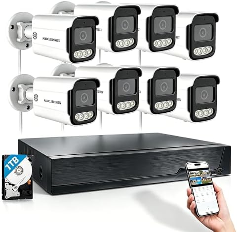5MP 8CH Home Security Camera System, 8Pcs Wired PoE IP Cameras System Outdoor with Person/Vehicle Detection, 4K 8CH NVR with 1TB HDD for 24-7 Recording by Unknown