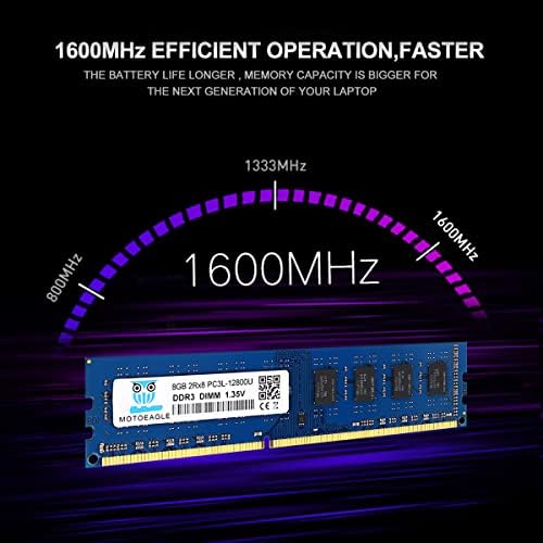 Motoeagle 16GB (2X8GB) PC3L-12800U DDR3L-1600 UDIMM RAM 2Rx8 DIMM DDR3 8GB 1600MHz PC3 12800 SDRAM 240-Pin 1.35V CL11 Non-ECC Desktop PC Memory Kit - Image 2