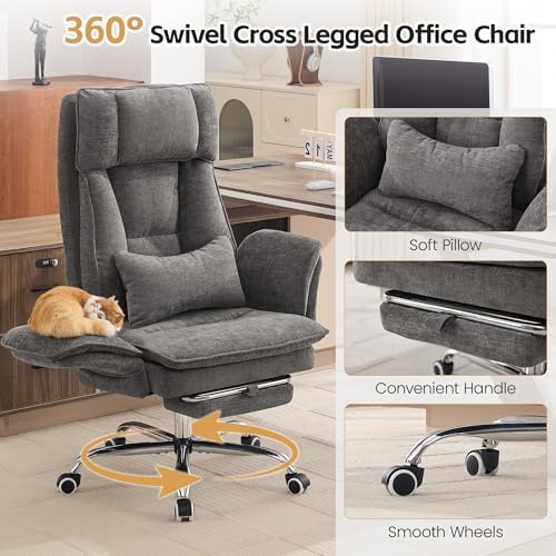 Big and Tall Office Chair, Footrest & Flip Armrest for Pets, Light Grey - Image 6