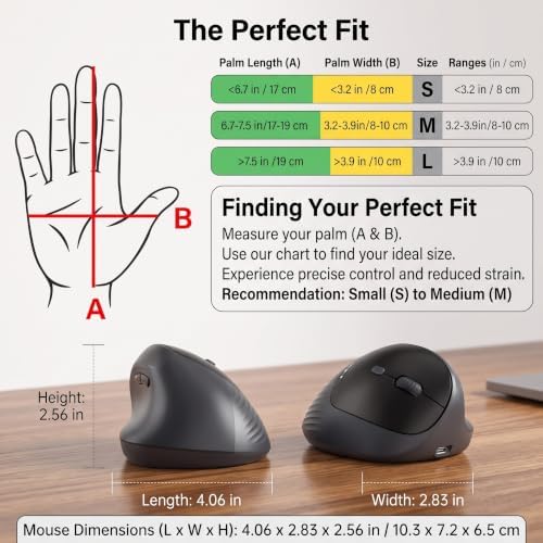 Ergonomic Vertical Mouse, Bluetooth/2.4G, 3-Device, Black - Image 4