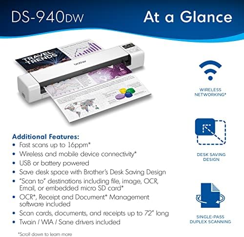 Brother RDS-940DW Duplex and Wireless Compact Mobile Document Scanner (Renewed) - Image 2