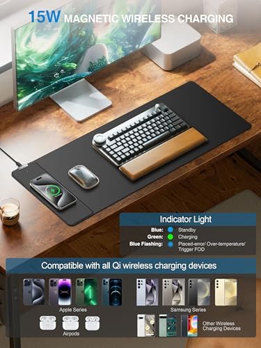 TopMade Wireless Charging Mouse Pad, 31.5"x11.81" XXL Large Desk Mat, Black - Image 2