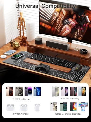 Wireless Charging Mouse Pad, 31.5"x15.8" Large Desk Mat, Smooth Glide - Image 3