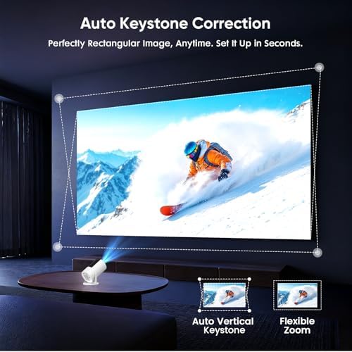 [Built-in Apps] Mini Projector with WiFi and Bluetooth, Native 1080P Portable Movie Projector for Bedroom, Android 12, Auto Vertical Keystone, 180° Rotation, Compatible with HDMI/USB/TV Stick/Laptop - Image 4