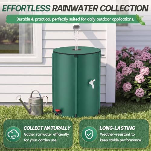 Waydress Collapsible Rain Barrel, Portable Rainwater Collection System with Spigots, Mesh Filter & Overflow Kit, Leak-Proof Foldable PVC Water Storage Tank for Garden, Car Washing(100 Gallon,Green) - Image 5