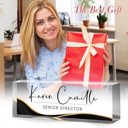 Custom Office Name Plate for Desk - Name Plate Personalized Gifts for Coworkers, Boss, Teacher, Social Worker - Acrylic Office Desk Decor for Women Men - Employee Appreciation Gifts (gold black) - Image 4