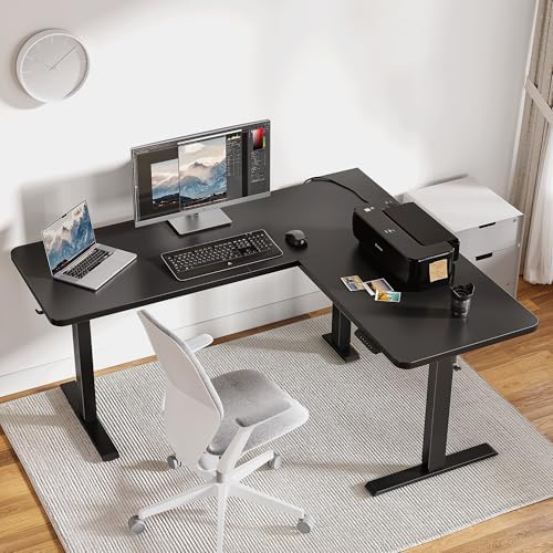 Cubiker L Shaped Standing Desk - 63 x 55 Inch Electric Adjustable Height Corner Standing Desk, Ergonomic Sit Stand Up Table with 3 Memory Buttons, Splice Board for Home Office, Black - Image 2