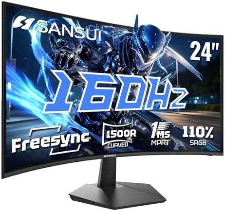 SANSUI 24 Inch Curved 160Hz Gaming Monitor,1500R Curved Gaming Monitor by SANSUI