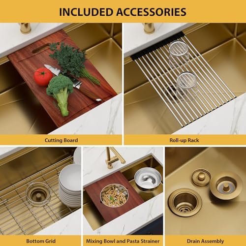36x19 Gold Undemrount Workstation Kitchen Sink with Mixng Bowl - Image 5