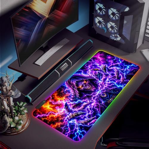 Halloween Skull RGB Gaming Mouse Pad Large Extended Desk Mat 35.4 x 15.7 inch LED Glowing Mousepad Light Up Keyboard Pad Non-Slip Rubber Base - Image 7