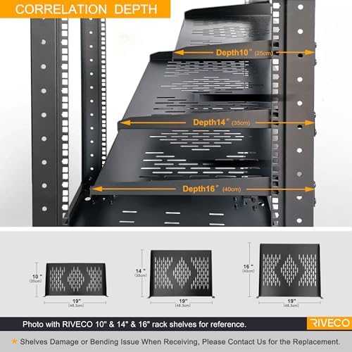 RIVECO 2PCS 1U Rack Shelves, 19” Cabinet Mount 1 U Tray Vented Cantilevers for Computer Case Shelf Mounting, 10 Inches 25CM Depth, Black - Image 5