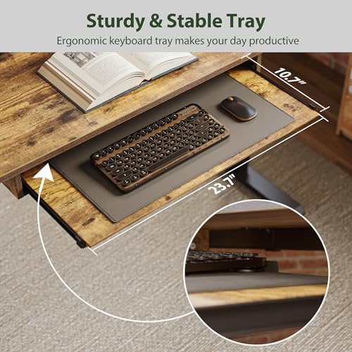 Agilestic 55 Inch Standing Desk with Drawers & Keyboard Tray, Rustic Brown - Image 5